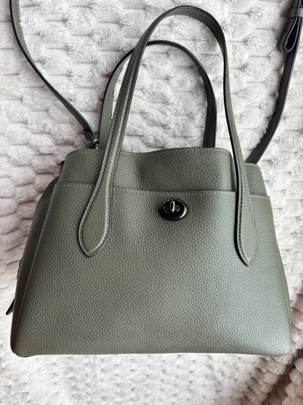 Coach Sage Green Pebbled Leather Satchel Bag with Crossbody Strap